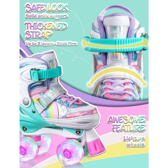 Sulifeel Rainbow Unicorn Roller Skates Medium New - Picture 7 of 14